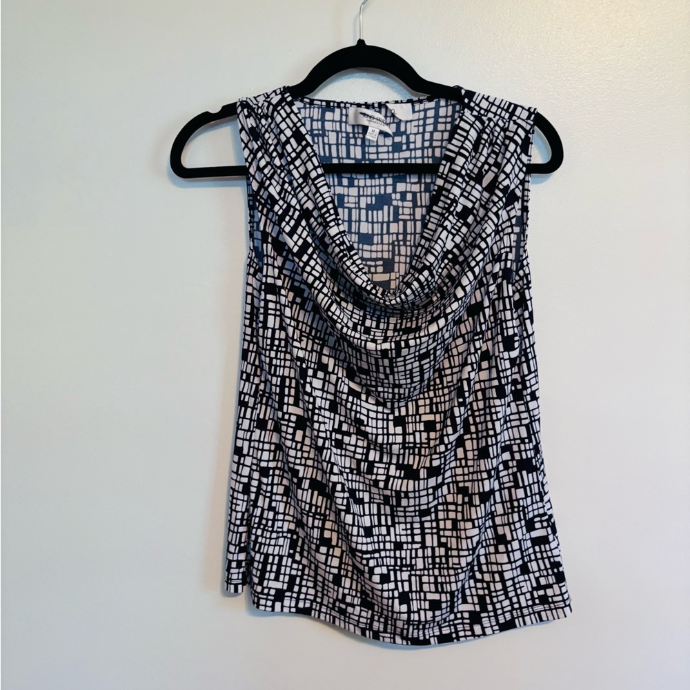 Jones Studio black and white tank blouse with draped front size medium